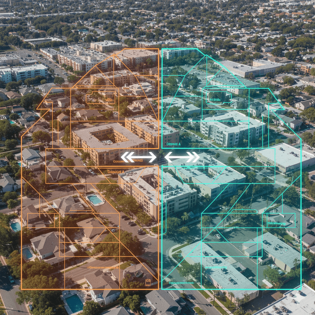 City grid with planning overlays